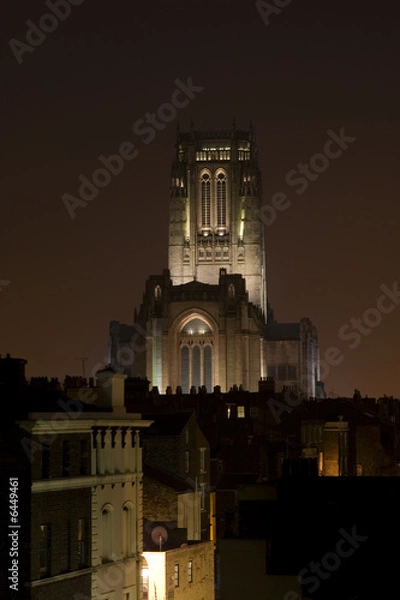 Fototapeta Anglikańska katedra w Liverpoolu oświetlona nocą