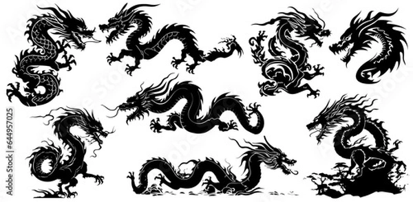 Fototapeta 2024年辰年年賀状素材-龍のセット