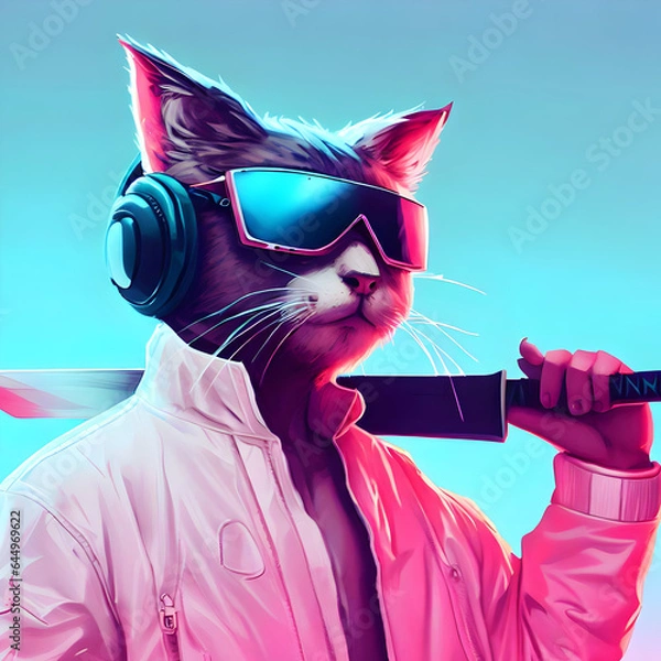 Fototapeta Funky Cat With A Sword