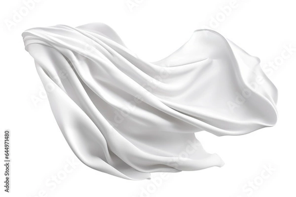 Fototapeta Flying white silk fabric.  Cutout on transparent background