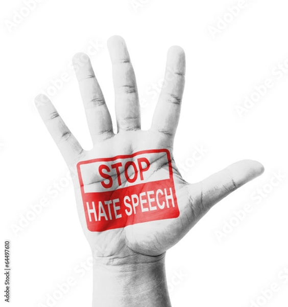 Fototapeta Open hand raised, Stop Hate Speech sign painted