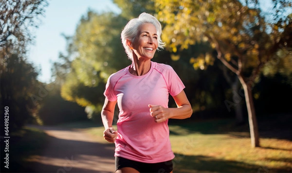 Fototapeta old woman sport jogging park sun
