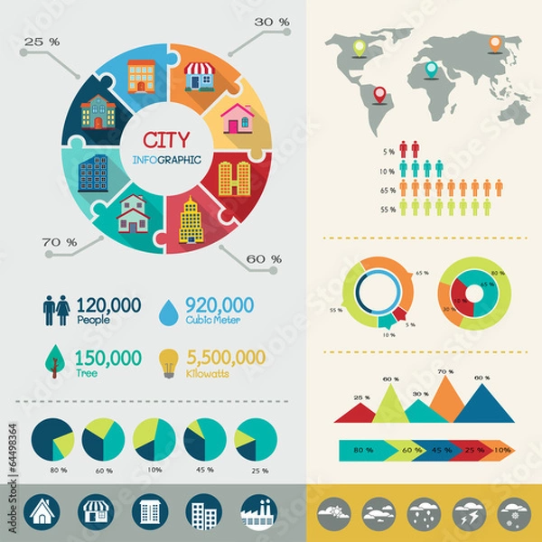 Fototapeta City infographic elements with icons and charts