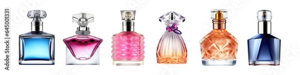 Fototapeta Different kind of generic perfume bottles isolated on transparent