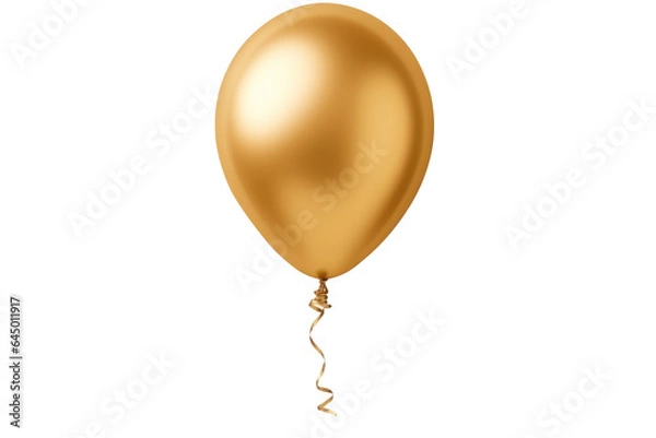 Obraz gold helium balloon. Birthday balloon flying for party and celebrations. Isolated on white background. Generative AI