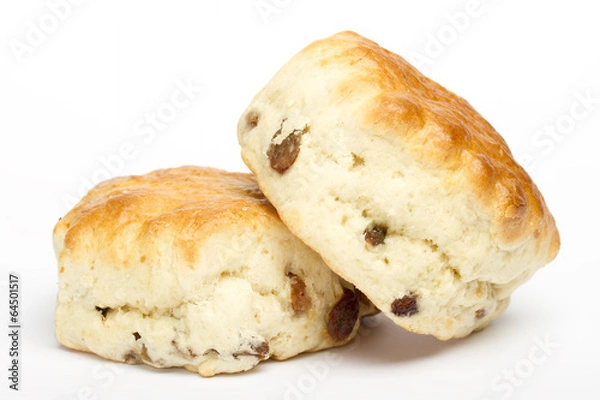 Obraz Two fruit scones on a white background