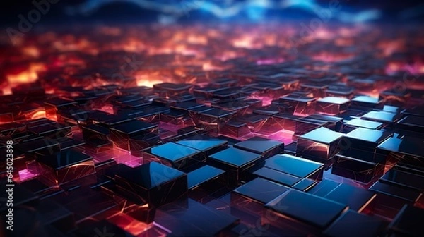Obraz Technological Background Consisting Of Chrome Cubes. Generative AI