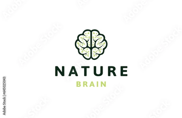 Fototapeta Brain leaf logo icon design template flat vector