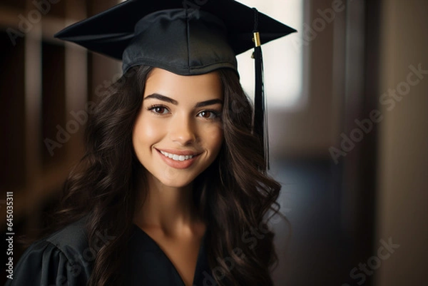 Fototapeta Picture of a charming beautiful happy student celebrating university graduation generative ai concept