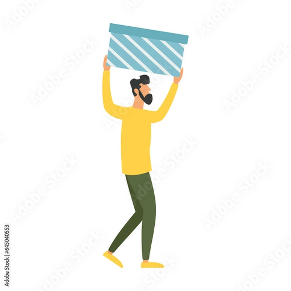 Obraz Holiday discounts. A man goes shopping. Vector illustration.