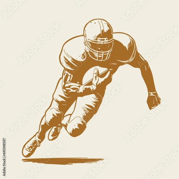 Obraz American football player. Vector illustration. In hand drawn style, linocut like