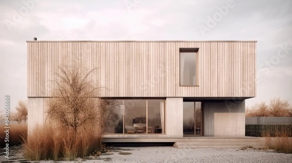Fototapeta Peaceful house middle of the forest. Far away the city noise. Where you can live with your family safety and love. Generative AI Technology 