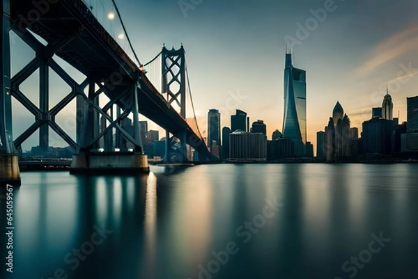 Obraz city bridge at sunset