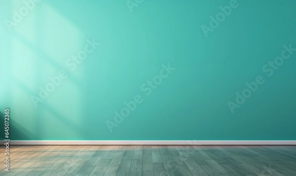 Fototapeta empty room with green wall and glare from window. Interior background for the product presentation