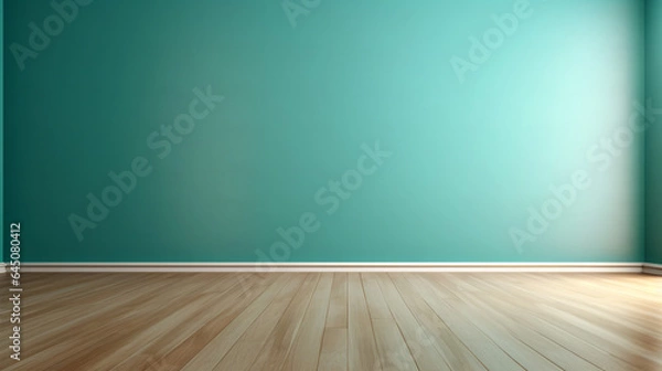Fototapeta Empty room with wooden floor and beautiful light glare, Background for the product presentation, Mockup