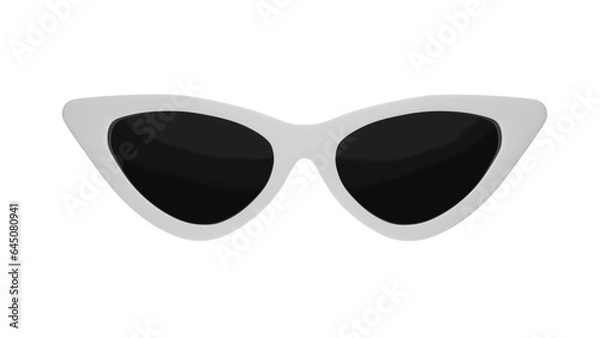 Fototapeta White triangular cat eye sunglasses isolated on transparent and white background. Glasses concept. 3D render