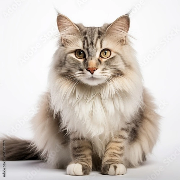 Fototapeta Sitting cat animal white background AI generated image