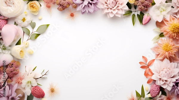 Fototapeta pink rose border with copy space for text