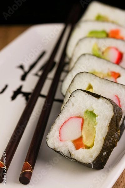 Fototapeta California Spring Rolls with chopsticks