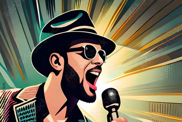 Obraz Singer with microphone singing a song