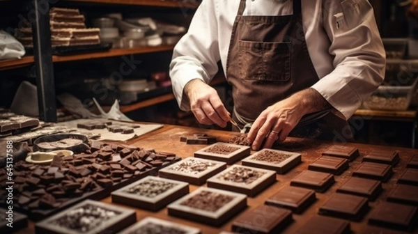 Obraz Chocolatier wytwarzający rzemieślnicze czekoladki generatywne AI