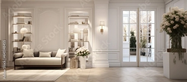 Fototapeta White glass door in a chic townhouse interior.
