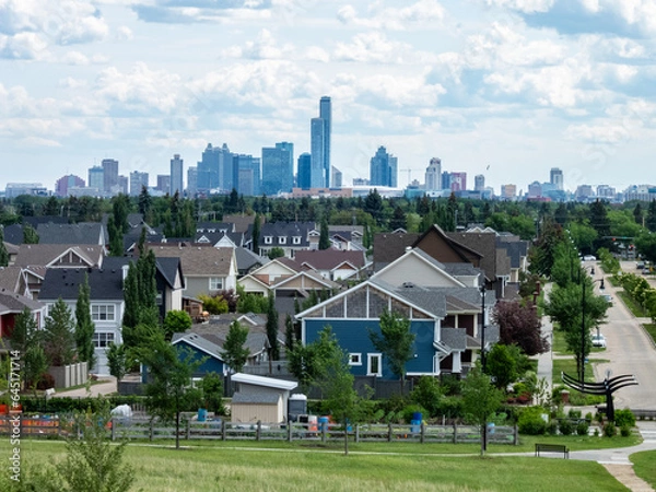 Obraz Newly developed Griesbach village community Edmonton with Downtown in background