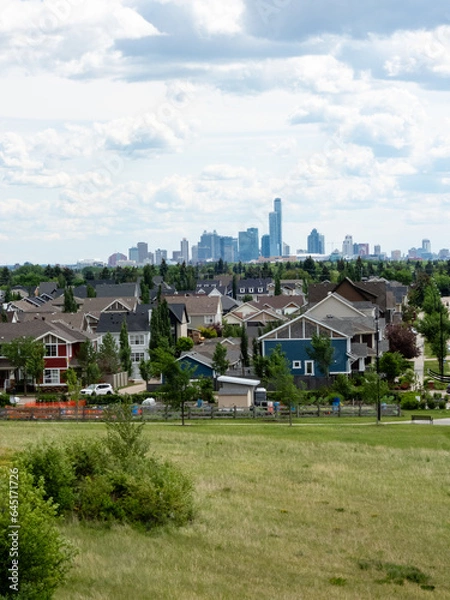 Obraz Newly developed Griesbach village community Edmonton with Downtown in background