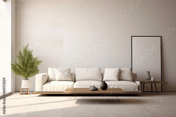 Obraz Cozy living room in a modern nordic designed home with plenty of natural light
