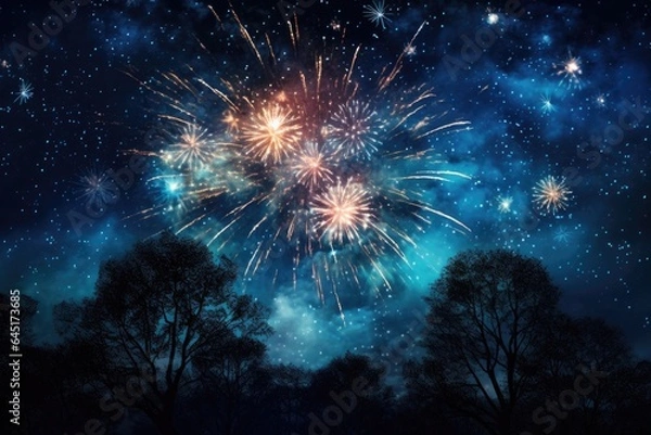 Fototapeta Abstract fireworks background. Generative AI