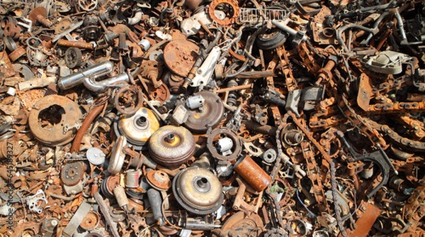 Fototapeta scrap metal, scrap iron in waste and garbage to wait for recycle