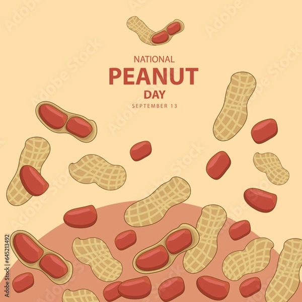 Fototapeta National Peanut Day on september 13, with vector illustration some peanut and text isolated on abstract background for commemorate and celebrate National Peanut Day.