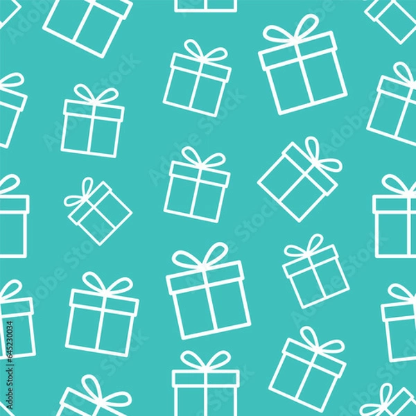 Fototapeta simple pattern repeating gift icon white outline random line on blue background