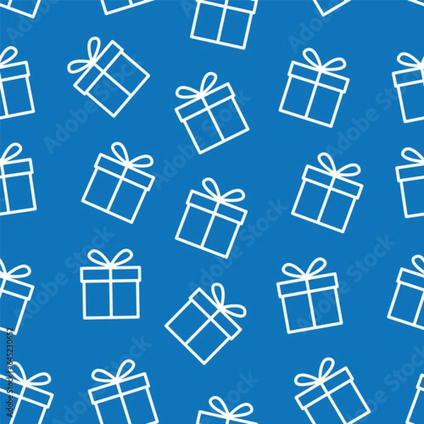 Fototapeta simple repeating pattern random white outline gift icon on blue background