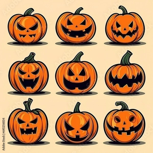 Obraz halloween pumpkin set. Generative AI.