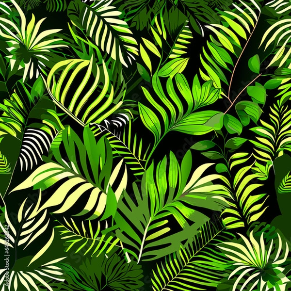 Fototapeta Seamless pattern with tropical leaves. 