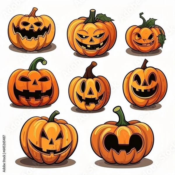 Obraz halloween pumpkins set. Generatuve AI.