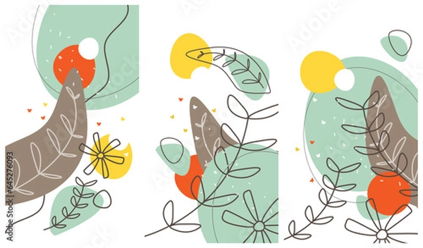 Fototapeta Idea of green eco friendly banner. Set of vector illustrations. Clean style backgrounds