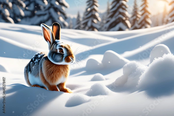 Fototapeta Draw a rabbit on the snow.
Generative AI