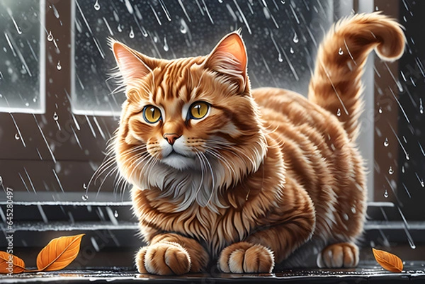 Fototapeta Draw a cat avoiding the rain.
Generative AI