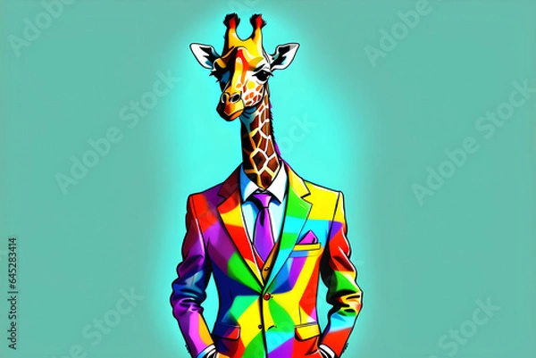 Fototapeta Draw a giraffe standing in a colorful suit.
Generative AI