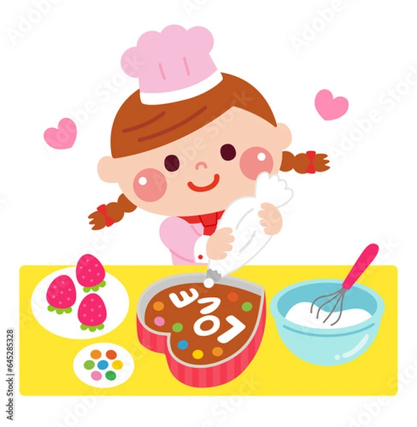 Obraz バレンタインチョコを作る女の子のイラスト