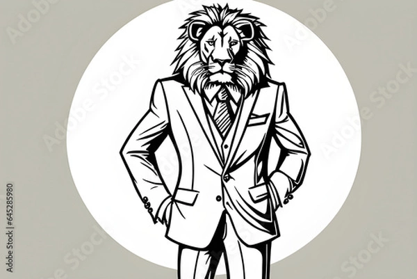 Fototapeta Draw a standing lion wearing a fancy suit.
Generative AI