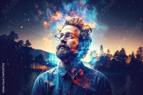 Fototapeta Man and universe. Man art portret