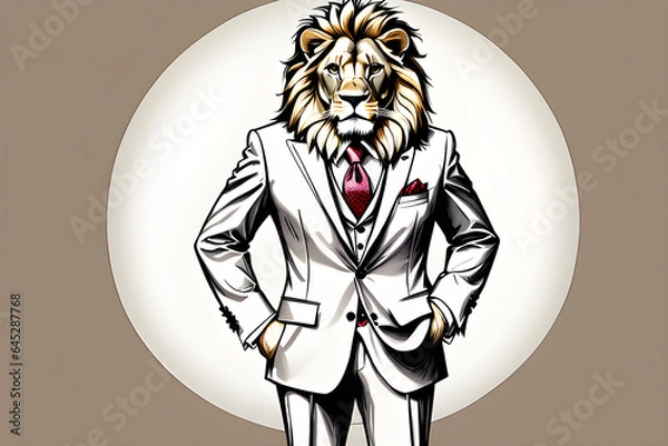 Fototapeta Draw a standing lion wearing a fancy suit.
Generative AI