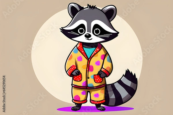 Fototapeta Draw a raccoon standing in colorful pajamas.
Generative AI