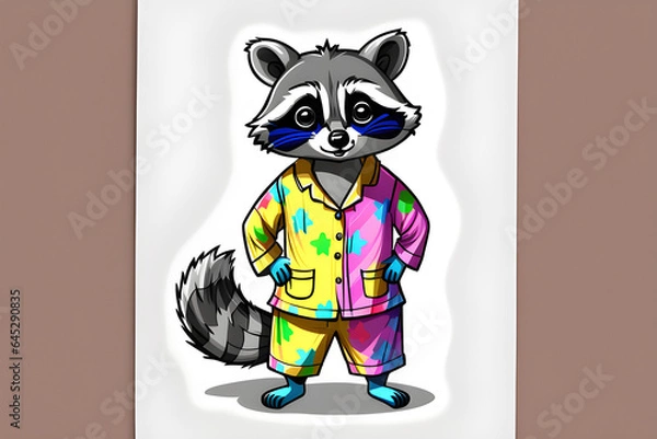 Fototapeta Draw a raccoon standing in colorful pajamas.
Generative AI