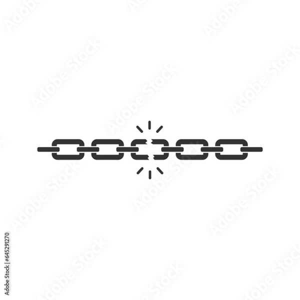 Obraz Broken chain like bad connection. concept of end of relationship or slavery and jail or prison break. Graphic lock and unlock lineart design element isolated on white background