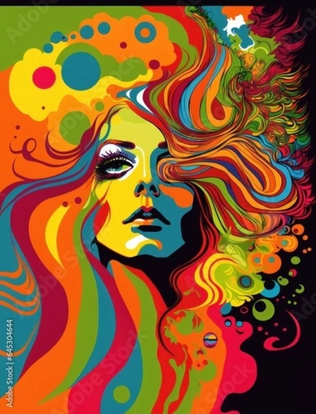 Fototapeta Sexual beautiful woman psychedelic digital Artwork. Pop art vivid portrait of a young woman abstract painting illustration for printing on fabric or paper, poster or wallpaper, house decoration