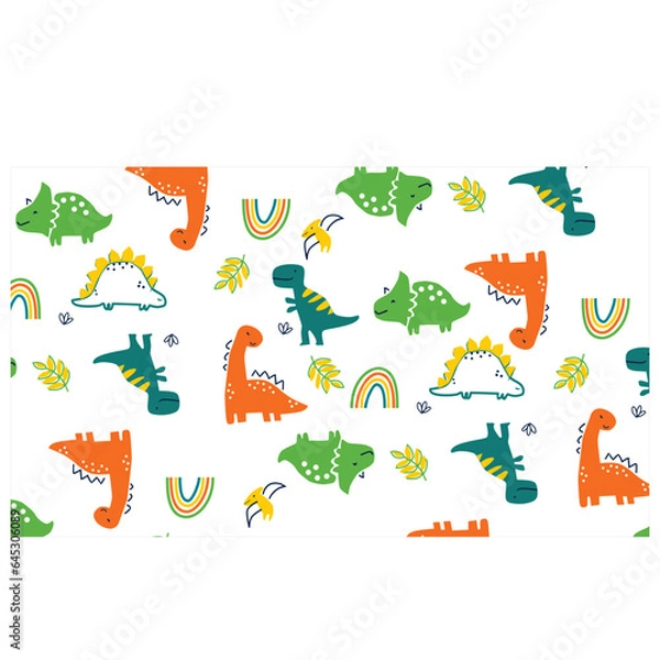Fototapeta little dinosaurs all over print vector